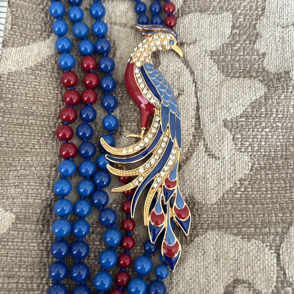 J. Crew Elegant Blue and Red Beaded Necklace